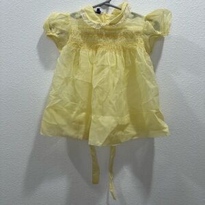 Polly Flinders Vintage hand smocked Yellow Baby Dress Lace Details spring Easter